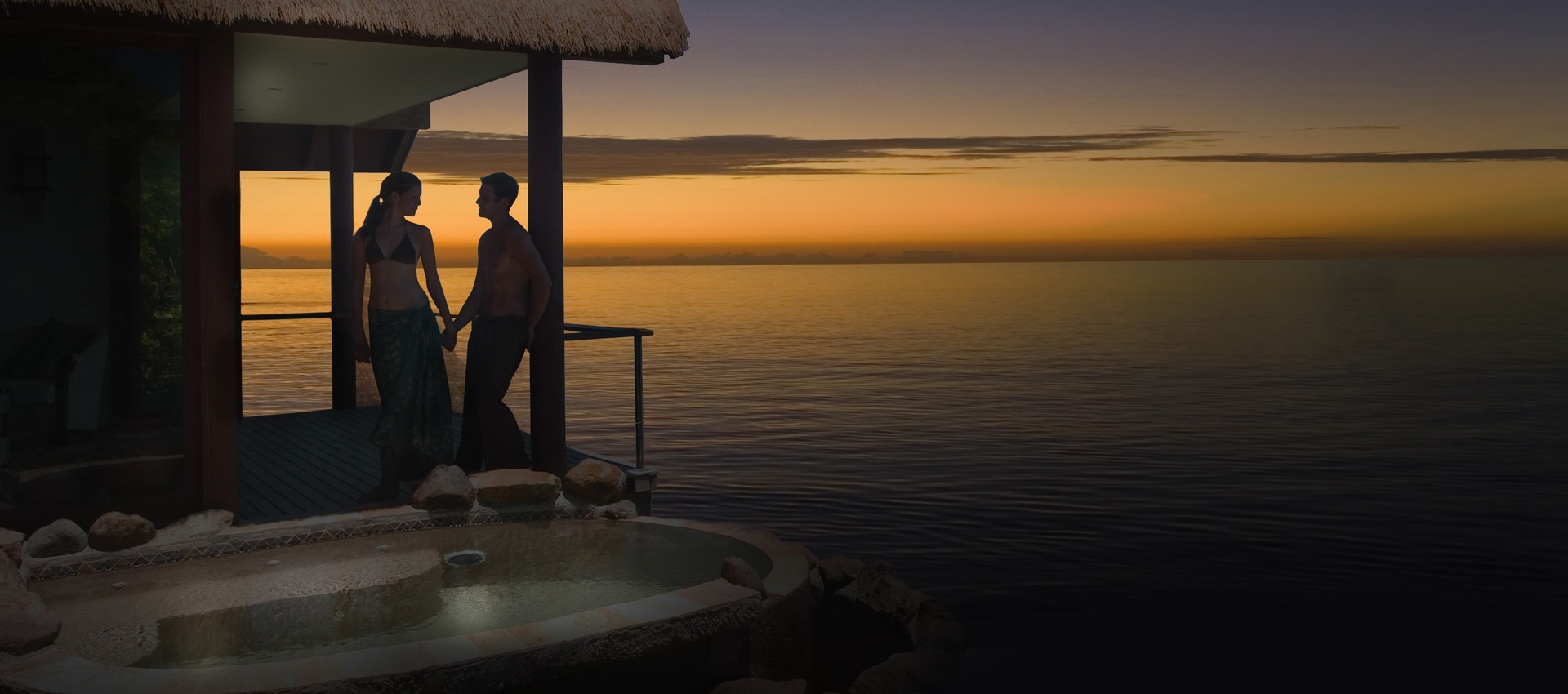 honeymoon on sunset in Fiji resort